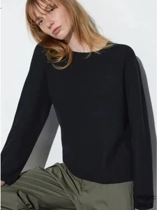 UNIQLO Black Long Sleeve Boxy Cotton Top Size S Small VGC - Picture 1 of 5