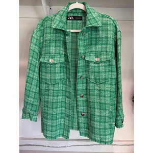 Zara Damen grün Tweed Shacket Knopfleiste Langarm Jacke Small S - Bild 1 von 11