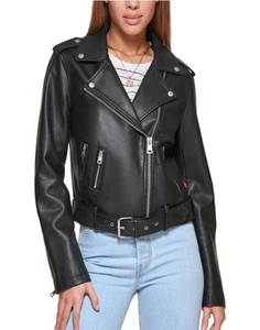Levi's Damen Kunstleder Gürtel mittelschwere Motorradjacke, schwarz, Gr. S, Neu mit Etikett - Bild 1 von 9