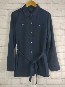 J Jill Women Wearever Collection Navy Blue Long Sleeve Belted Jacket Size Large - Picture 1 of 15