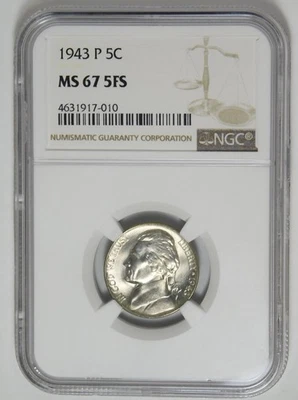 1943-P Jefferson Nickel High Grade! NGC MS-67 5FS - Image 1 of 2