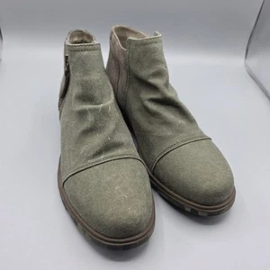 Sorel Major Low Cut Booties Womens 8 Green Brown Canvas Zip Ankle Boots  - Picture 1 of 14