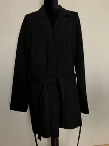 Lauren Ralph Lauren Black Open Front Belted Cardigan XL Wool Cashmere Angora - Picture 1 of 12