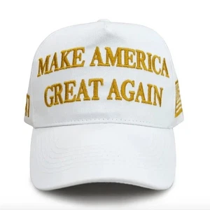 MAGA White Cap Gold Embroidered Letters Adjustable Fit Make America Great Again - Picture 1 of 12