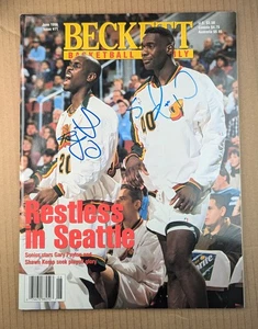 DOUBLE AUTO - Gary Payton, Shawn Kemp -Seattle Supersonics BECKETT 6/96 - Picture 1 of 4