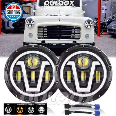 For Dodge D100 D200 D300 Pickup 7inch Round LED Headlights Hi/Lo Sealed Beam 2X Foto 1 de 4