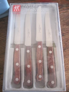 NOS Zwilling JA Henckels Rostfrei STAINLESS Steak Knives SET 4-WOOD HANDLE-HOLLA - Picture 1 of 2