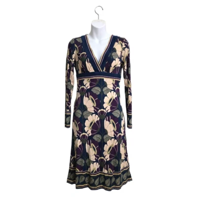 Vestido Trina Turk Floral Cuello en V Manga Larga Hasta la Rodilla Seda Talla 2 Foto 1 de 4