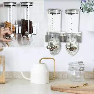 Wandhalterung Doppel Müslispender Kaffeebohnen Trockenfutter Aufbewahrung Behälter Silber - Bild 1 von 11