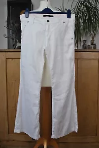 Designer Calvin Klein Jeans White Linen Blend Boot Leg Trousers Jeans Size W31 - Picture 1 of 15
