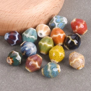 10pcs Bicone Shape 12x10mm Enameled Glazed Ceramic Porcelain Loose Beads DIY Lot - Picture 1 of 18