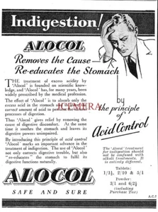 ALOCOL Antacid Tablets Medical ADVERT Small Vintage 1940s Print Ad 162/116 - Afbeelding 1 van 1