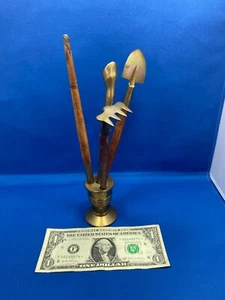 Antique German Miniature Solid Brass Garden Tools with stand a letter opener - Picture 1 of 9