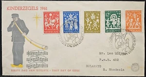 1961 Netherlands FDC Tie Holiday Folklore ScB358-62 Stamps Roermond to Rhodesia - Picture 1 of 3