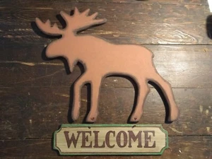 Wooden Bull Moose Hanging Welcome Sign Door Lodge Cabin Rustic Hunting - Picture 1 of 4