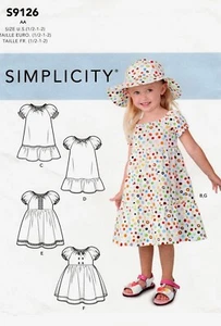Simplicity S9126 Niñas Pequeñas Vestidos y Sombrero Patrón de Costura Sin Cortar Talla 1/2-4 - Imagen 1 de 2