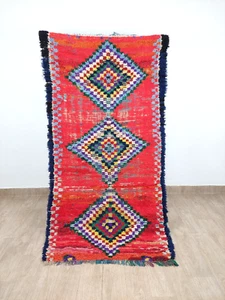 Vintage Moroccan Tribal Rug 3x7 Red Orange Geometric Handmade Azilal Runner Rugs - Picture 1 of 11