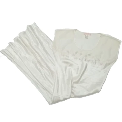 Ночная рубашка Oscar de la Renta с розовой этикеткой цвета слоновой кости длинная шелковистая прозрачная панель из полиэстера - Изображение 1 из 4