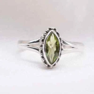 Sottile Verde Ametista Gemma 925 Argento Sterling Mano Anello Tutti Misura K-20 - Foto 1 di 5