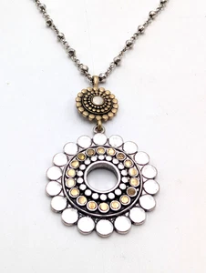 Lucky Brand Mixed Metal Silver & Bronze Pendant Necklace & Silver Tone Chain - Picture 1 of 13