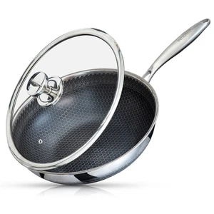 Nonstick wok with Lid Induction Gas Elec 30 CM Black Aluminium Deep Frying Pan - Picture 1 of 13