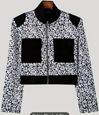 Men's Floral Print Patchwork Cropped Jacket - Stylish Casual Hippy  - Image 1 of 4