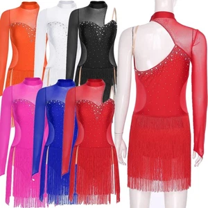 Women Dancewear Backless Costume Tango Dress Jazz One Shoulder Long Sleeve Show - Picture 1 of 55