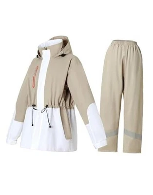 Terno de chuva feminino impermeável com capuz jaqueta de chuva e cáqui médio - Imagem 1 de 4