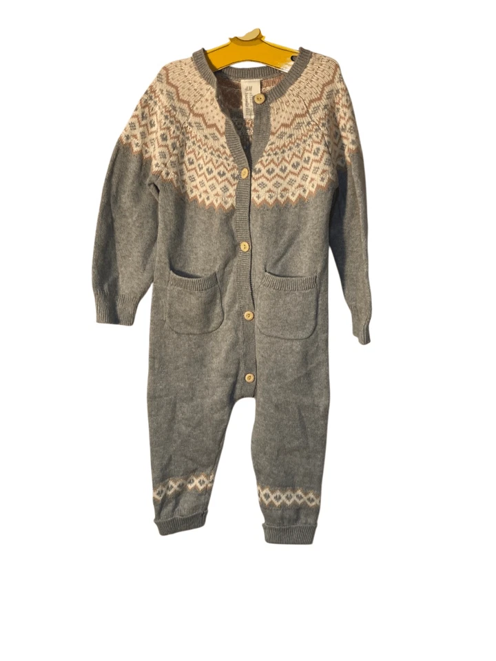 H&M Bebé Unisex Gris Punto, Una Pieza Suéter Mono Talla 12 Meses Foto 1 de 3