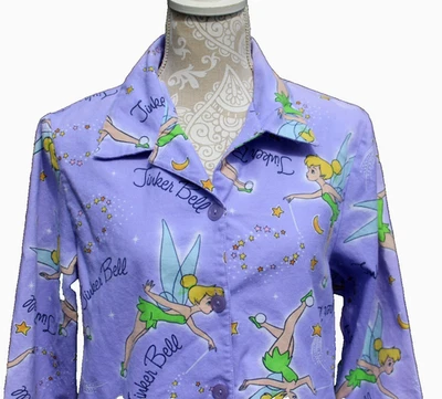 Disney Динь-Динь Пижама Комплект Лавандовая Фланель НА ПУГОВИЦАХ С ДЛИННЫМ РУКАВОМ Размер Med - Изображение 1 из 4