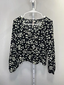 Mudd Boho Damen schwarz Pullover Blumen Gänseblümchen Knopfleiste Bluse, Gr. S. 1S - Bild 1 von 7
