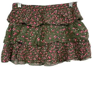Justice Skort Girls Sz 10 Green Pink Floral Tiered Ruffle Lined Elastic Waist - Picture 1 of 5