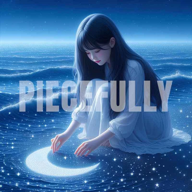 The Girl and Her Moon #040 AI Digital Art Image w/ Abstract Riddle Philosophy - Image 1 of 1