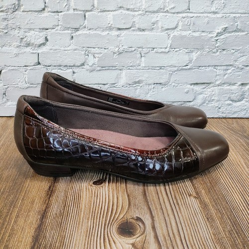 Clarks CASWEL ETERNITY Vestito Ballerine Donna Taglia 9 5 M Marrone Pelle Croc Slip On