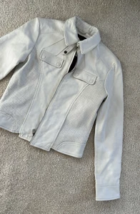 Ben Sherman White Womens Real Leather Jacket Biker Blazer Y2K Size M 10 New 🥰 - Picture 1 of 10