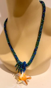Made With A Swarovski Crystal Starfish on a Hand Beaded Necklace 22" - Picture 1 of 5