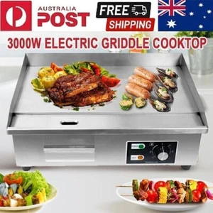 AU 3000W Commercial Electric Griddle Cooktop BBQ Grill Hot Plate Stainless Steel - Picture 1 of 11