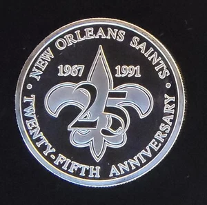 1991 New Orleans Saints 25th Anniversar NFL-999 Silver 1 Oz Ounce Art Coin Round - Picture 1 of 2