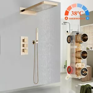 Grifo de ducha empotrado dorado con termostato cascada ducha de lluvia juego de ducha - Imagen 1 de 11