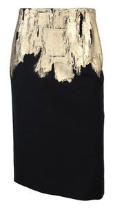 Falda lápiz de tiro alto pintada dorada metálica negra de lana negra Dries Van Noten 36 - Imagen 1 de 6