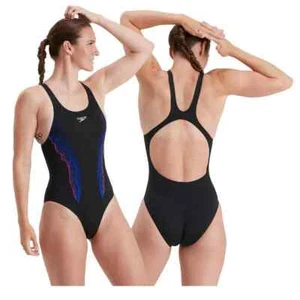 Speedo Eco Endurance Placement Recordbreaker Swimsuit - Black/Blue - 30 / UK 8 - Picture 1 of 5