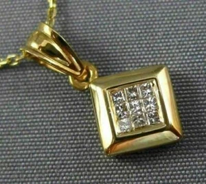 ESTATE .20CT PRINCESS DIAMOND 14KT YELLOW GOLD 3D SQUARE INVISIBLE PENDANT 25930 - Picture 1 of 9