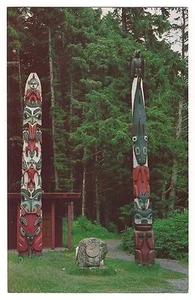 SITKA ALASKA Lake Monster TOTEM POLES American Indians Vintage Postcard AK - Picture 1 of 2