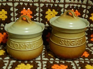 Pfaltzgraff {LOT of 2} Embossed Ceramic Spittoon Canisters ~ Coffee & Sugar ~ - Picture 1 of 24