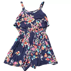 Justice girl's navy blue floral sleeveless romper shorts sz 12 NWOT - Picture 1 of 9