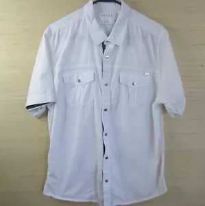 Guess Los Angeles Snap Button Up Short Sleeved Shirt Mens L White Patch Logo - Picture 1 of 6