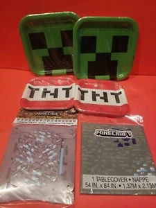 Suministros para fiesta de cumpleaños Minecraf t *platos LG y Sm * Estandarte * Cubierta de mesa * 6 piezas* - Imagen 1 de 7