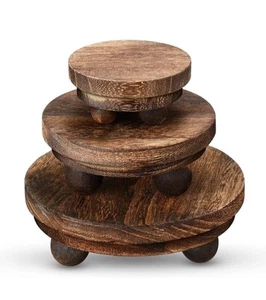3 Pieces Wood Risers for Decor Wood Pedestal Mini Riser Stand 5/4/3 Inch Brown - Picture 1 of 6