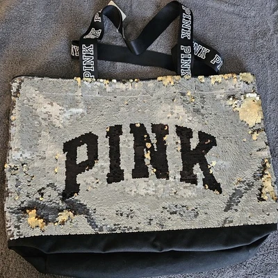 NWT Pink by Victoria's Secret Tote Bag  Sequin Silver/Gold - Image 1 of 4