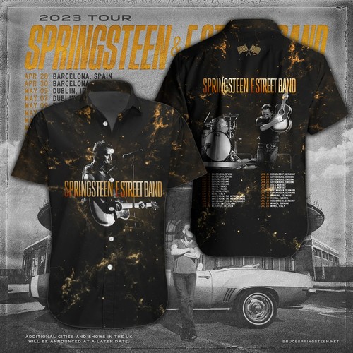 PALM ANGELS Bruce Springsteen abito manica corta camicia hawaiana